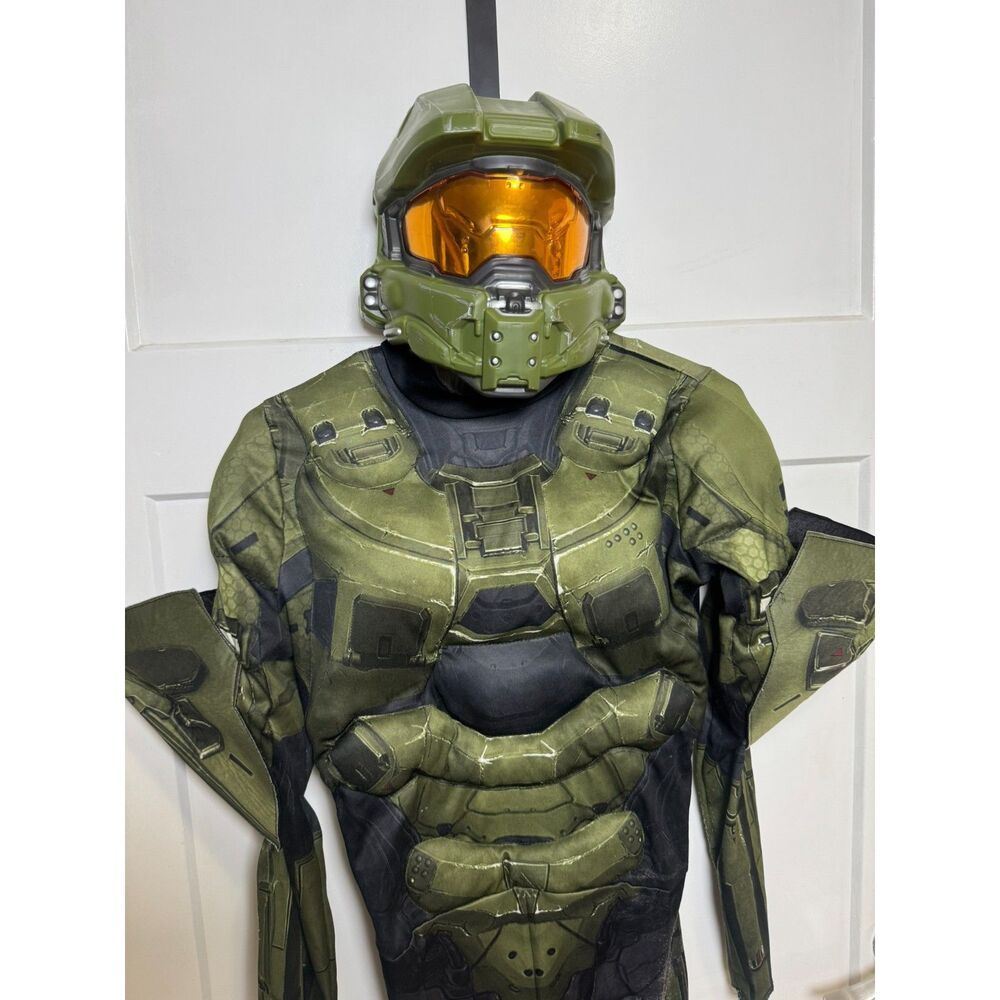 Halo Master Chief Costume Kids Boys XL Muscle Jumpsuit Mask Spartan Halloween